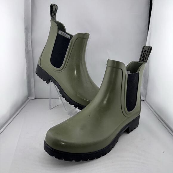Michael Kors Womens Chelsea Rain Boots Green Rubber SZ 7M HT22G Waterproof Ankle - Picture 1 of 11